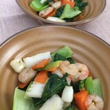 青梗菜と冷凍イカ&エビの塩だれ炒め